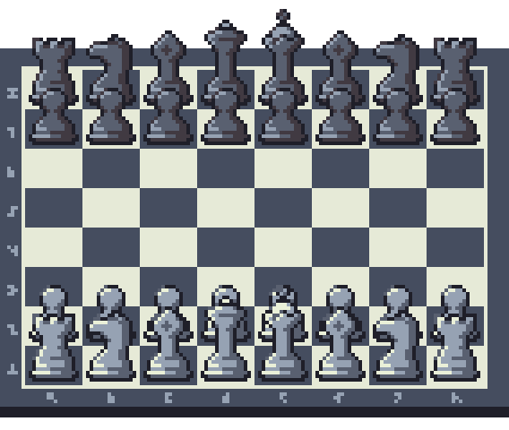 A pixellated chess board in the starting position, as used by Consensus Chess games